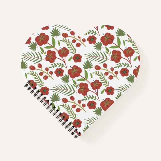 Cuaderno Patrón ininterrumpido de flores rojas sobre fondo  (Anverso)