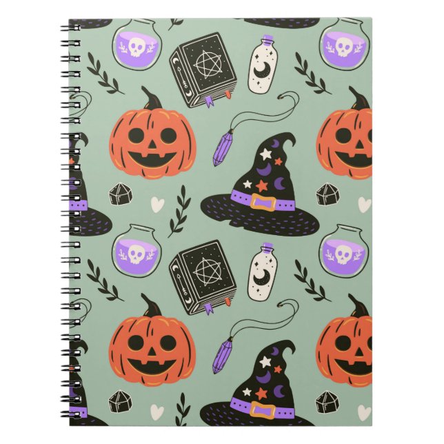 Cuaderno Patrón ininterrumpido de Halloween con gorra de br (Frente)
