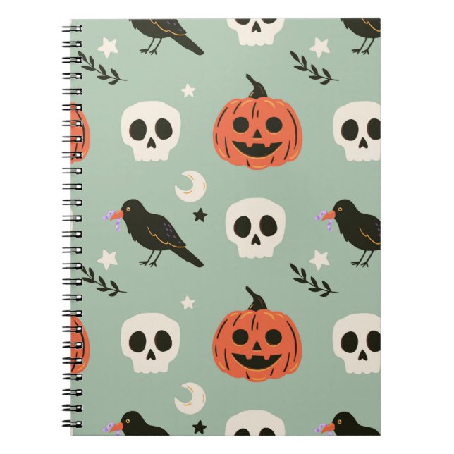 Cuaderno Patrón ininterrumpido de Halloween con ráfagas, cr (Frente)