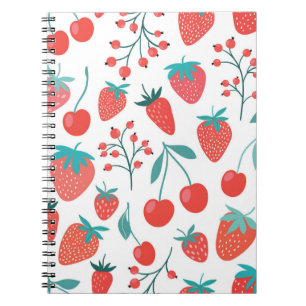Cuaderno Patrón ininterrumpido decorativo con frutos, fresa