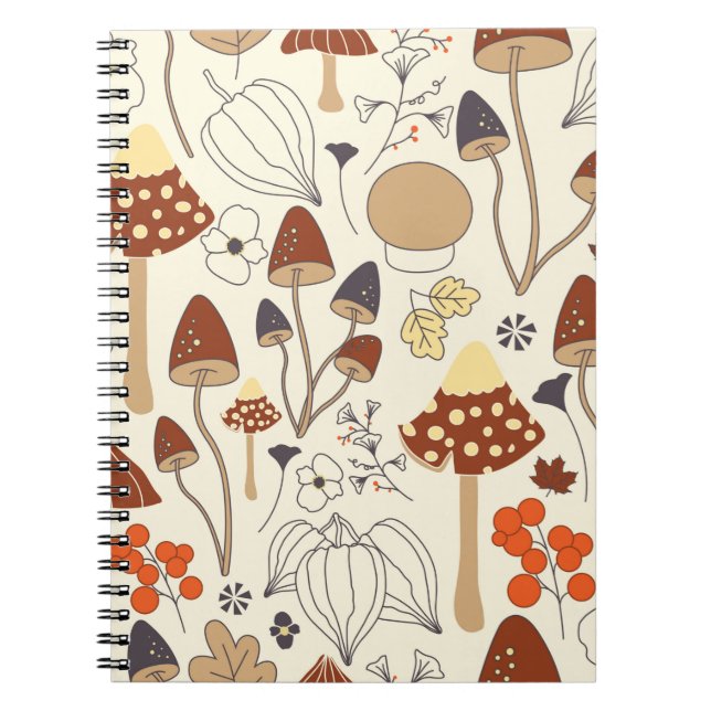Cuaderno Patrón ininterrumpido otoñal con hongos, flores, (Frente)