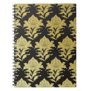 Cuaderno patrón ininterrumpido vintage con flor dorada en b