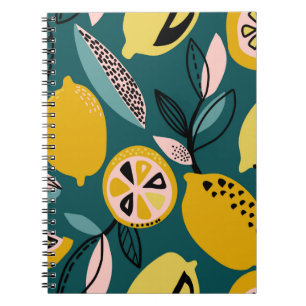 Cuaderno Patrón ininterrumpido vintage con limones amarillo
