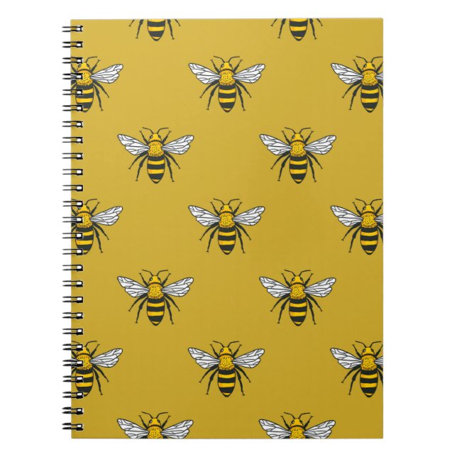 Cuaderno Patrón inmaculado con abejas amarillas. Handdra (Frente)