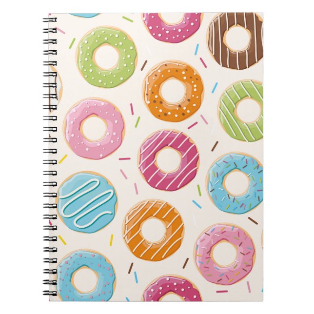 Cuaderno Patrón inmaculado con coloridos y sabrosos donuts (Frente)