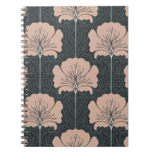 Cuaderno Patrón inmaculado con flores rosadas. No de arte