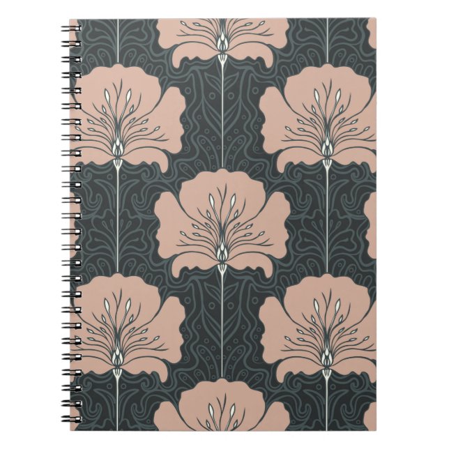 Cuaderno Patrón inmaculado con flores rosadas. No de arte (Frente)