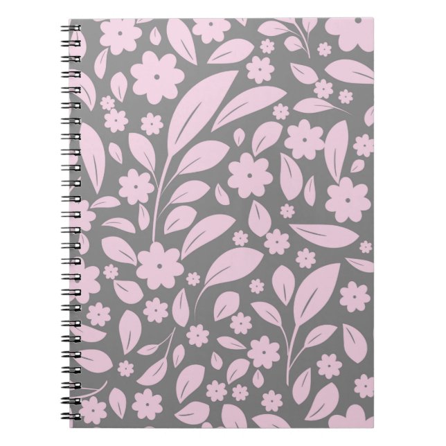 Cuaderno Patrón inmaculado con flores rosadas y pulga (Frente)