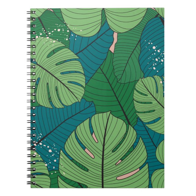 Cuaderno Patrón inmaculado con hojas tropicales (Frente)