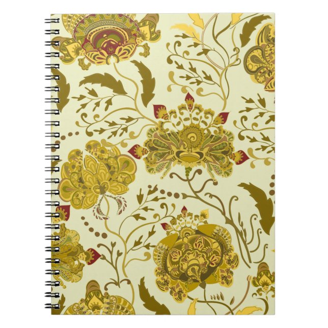Cuaderno Patrón inmaculado, flores indias grandes paisley.  (Frente)