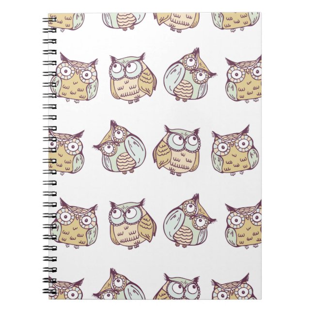 Cuaderno patrón inmaculado vintage con búhos lindos (Frente)