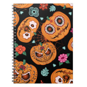 Cuaderno patrón inmaculado vintage para Halloween. Calabaza