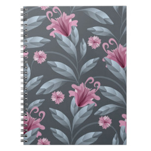 Cuaderno Patrón inquebrantable de vintage floral. Maroon tr