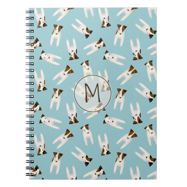 Cuaderno Patrón Jack Russell Terriers monogramado azul (Frente)