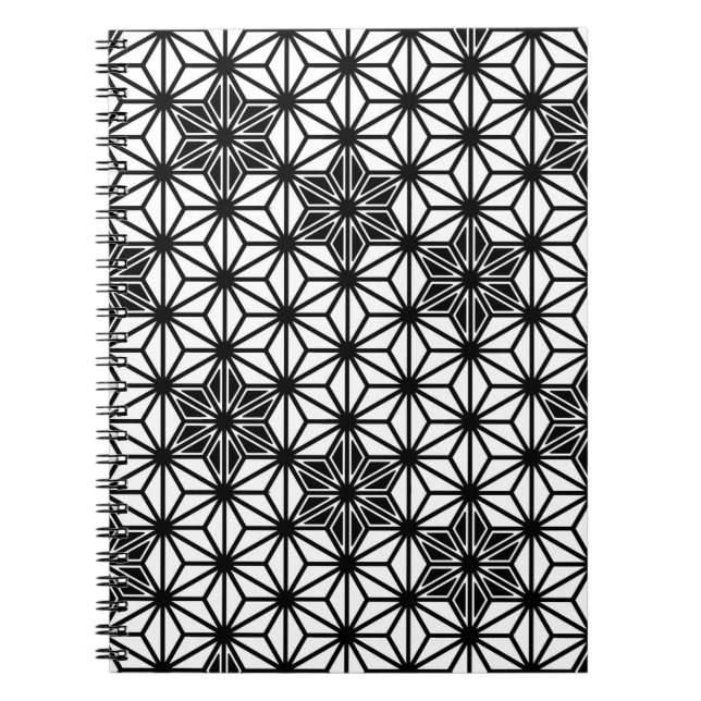 Cuaderno Patrón japonés de Asanoha - blanco y negro (Frente)