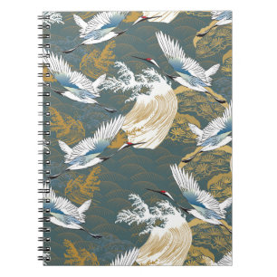 Cuaderno Patrón japonés de aves de gránulas vintage