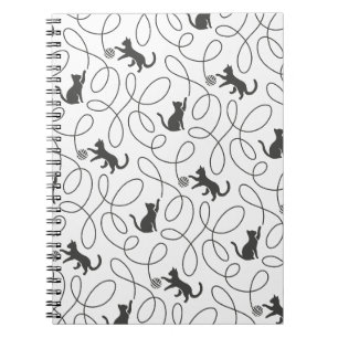 Cuaderno Patrón juguetón de gato negro y bola de hilo