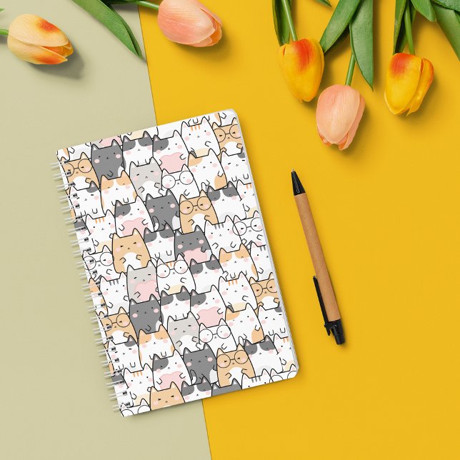 Cuaderno Patrón Kawaii de gatos sin mar (Seamless Kawaii Cute Cats Pattern Notebook)