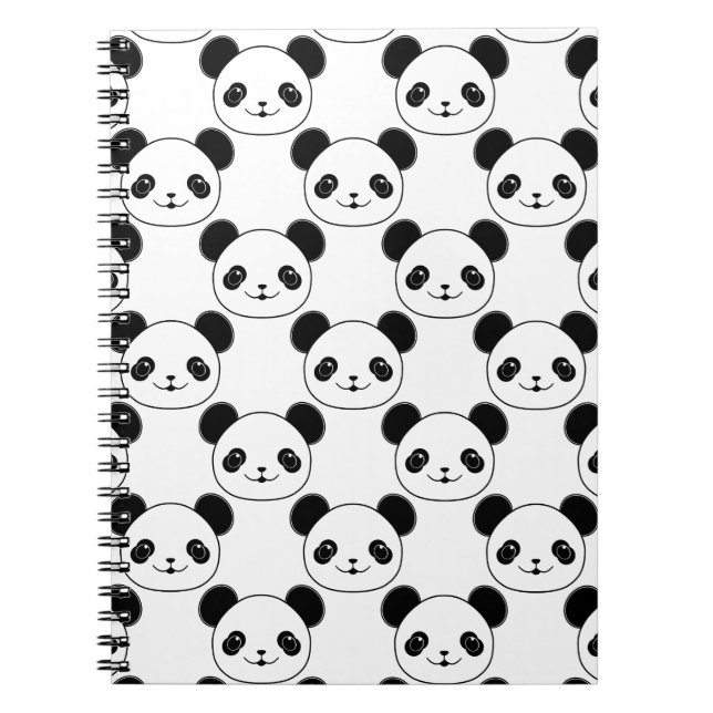 Cuaderno Patrón Kawaii Panda En Blanco Y Negro (Frente)