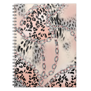 Cuaderno Patrón leopardo, flores, cadena, rosas