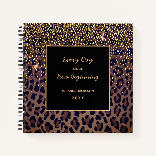 Cuaderno Patrón leopardo motivación negro marrón (Anverso)