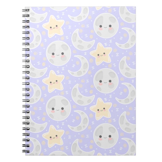 Cuaderno Patrón Lilac Estrella de la Luna de Kawaii Pastel (Frente)