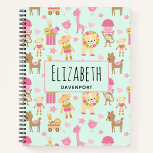 Cuaderno Patrón lindo con animales y juguetes felices