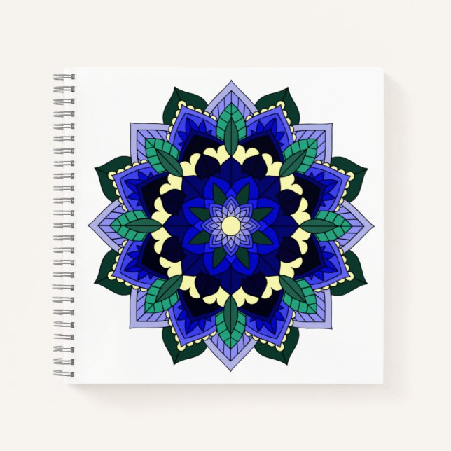 Cuaderno Patrón Mandala 02 en azul oscuro (Anverso)