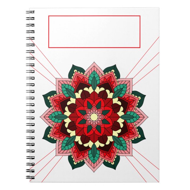 Cuaderno Patrón Mandala 02 en un bloc de notas rojo (Frente)