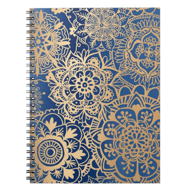 Cuaderno Patrón Mandala azul y dorado (Frente)