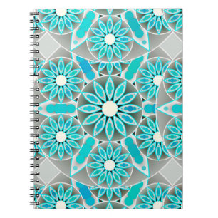 Cuaderno Patrón Mandala, turquesa, gris plateado y blanco
