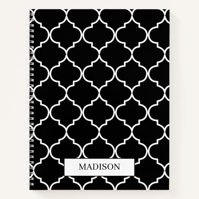 Cuaderno Patrón marroquí mediterráneo blanco y negro (Anverso)