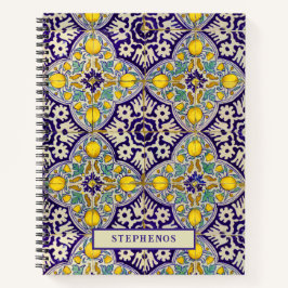 Cuaderno Patrón mediterráneo azul personalizado Flores amar