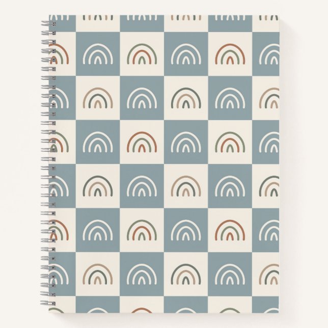 Cuaderno Patrón minimalista de arcoíris a cuadros boho (Anverso)