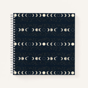 Cuaderno Patrón minimalista de fases lunares con estrellas
