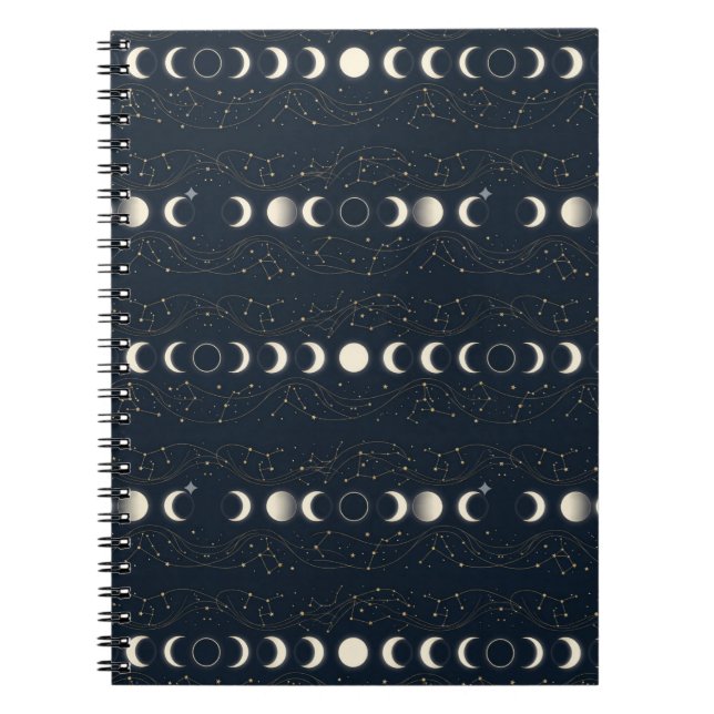 Cuaderno Patrón minimalista de fases lunares con estrellas  (Frente)