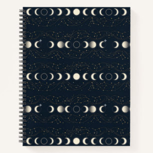 Cuaderno Patrón minimalista de fases lunares con estrellas