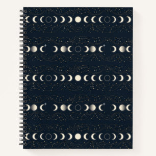 Cuaderno Patrón minimalista de fases lunares con estrellas