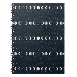 Cuaderno Patrón minimalista de fases lunares con estrellas
