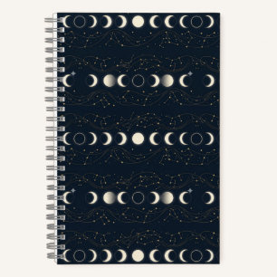 Cuaderno Patrón minimalista de fases lunares con estrellas