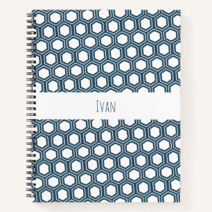 Cuaderno Patrón mínimo azul blanco hexagonal