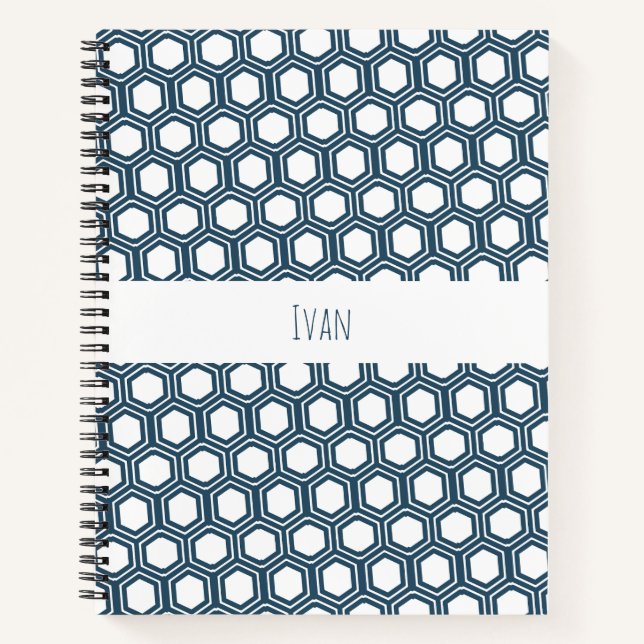 Cuaderno Patrón mínimo azul blanco hexagonal (Anverso)