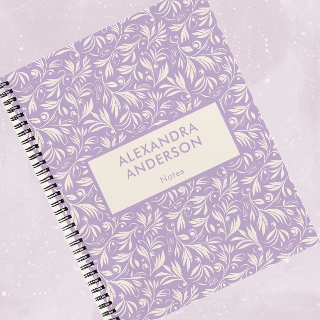 Cuaderno Patrón mínimo de hojas botánicas púrpura (Minimal Purple Botanical Leaves Pattern Notebook)