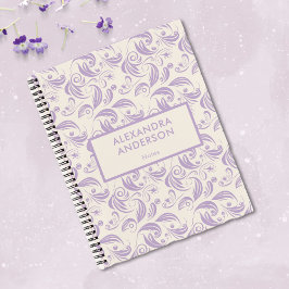 Cuaderno Patrón Mínimo Violeta De Hojas Botánicas Swirls