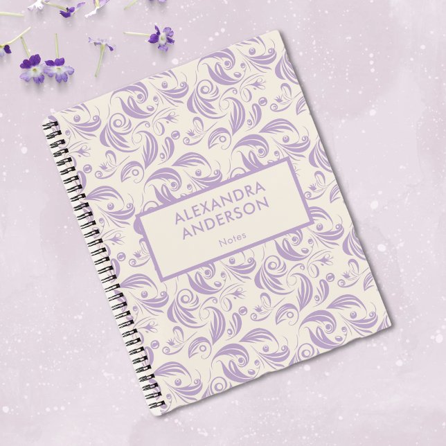 Cuaderno Patrón Mínimo Violeta De Hojas Botánicas Swirls (Minimal Violet Botanical Leaves Swirls Pattern Notebook)