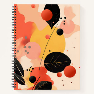 Cuaderno Patrón moderno abstracto de hoja de otoño en negro