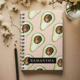 Cuaderno Patrón Moderno De Aguacate Rosa Y Verde Con Nombre
