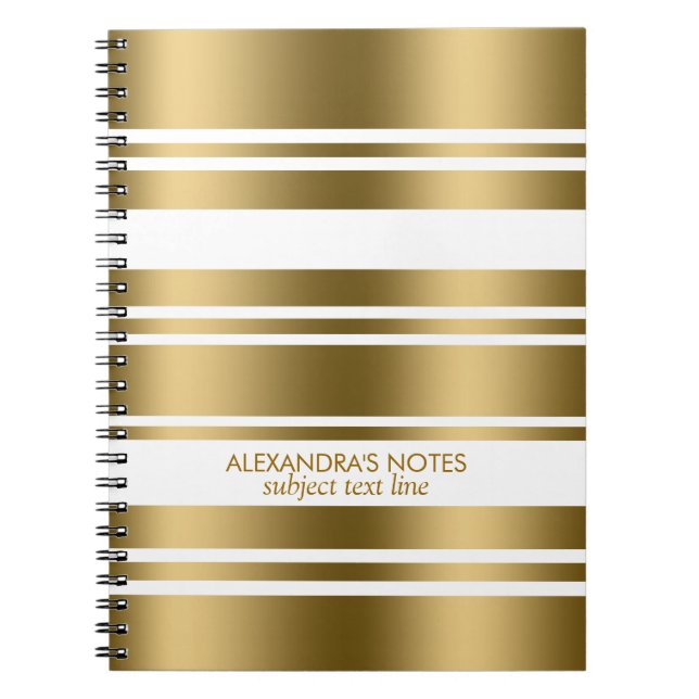 Cuaderno Patrón Moderno De Bandas De Oro Y Blanco (Frente)