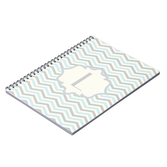 Cuaderno Patrón moderno de cheurón azul, gris, marfil (Lado Izquierdo)