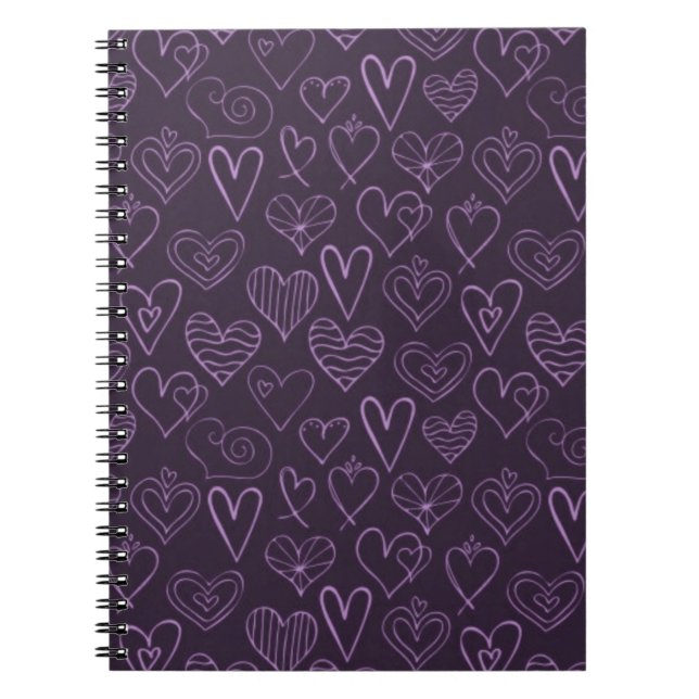 Cuaderno Patrón moderno de corazón morado oscuro (Frente)